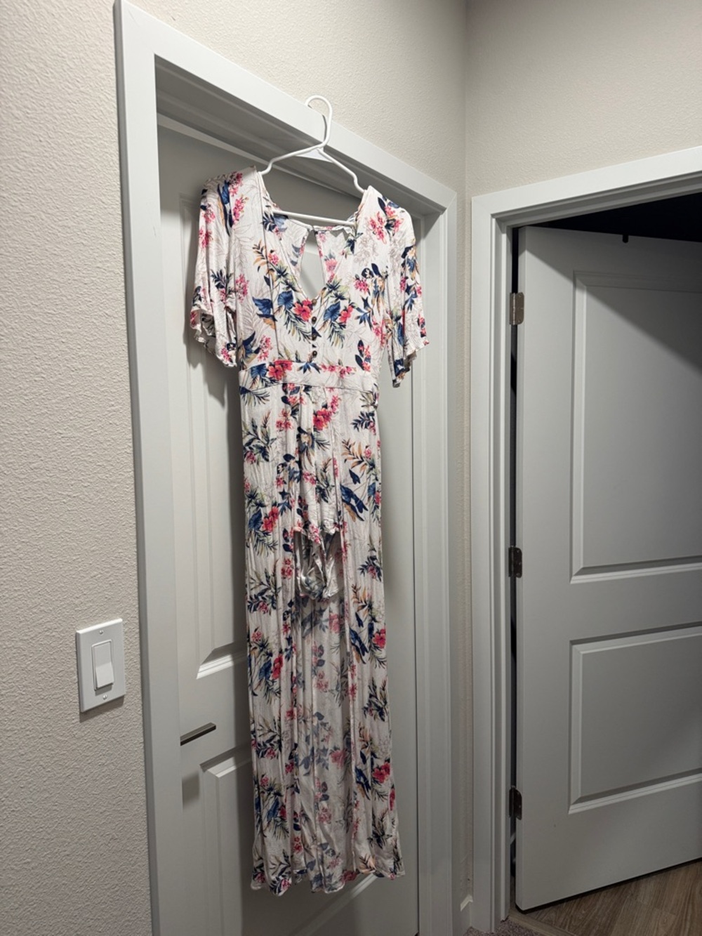 American Eagle Outfitters White Maxi Dress with Pink & Blue Floral Print